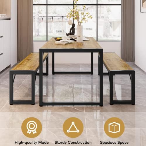 Gizoon 45.5" Dining Table Set for 4, Kitchen Table with 2 Benches Retro - Image 4