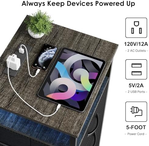 Fixwal Night Stand with 3 Fabric Drawers, Nightstand with Charging Station - Image 5