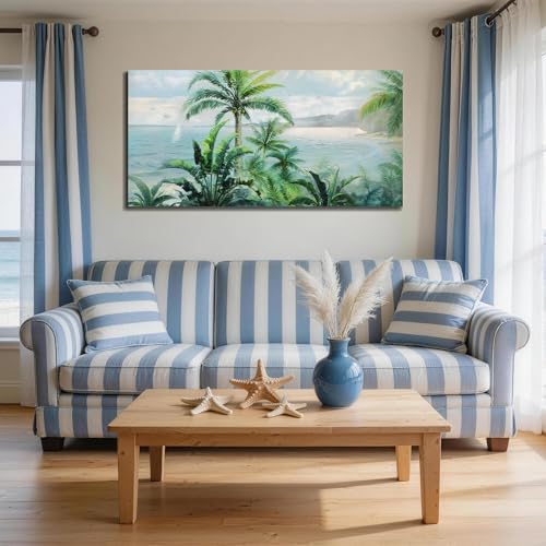Anolyfi Palm Tree Green Tropical Canvas Wall Art for Living Room 48"x24" - Image 5
