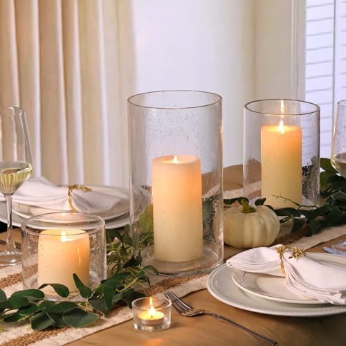 Large Hurricane Candle Holder Set of 3 Clear Candle Holders for Pillar Candles, Seeded Bubbles Glass Candle Holder for Table Centerpiece, Glass Cylinder Vases for Home, Patio and Wedding 10" 7" 4" H - Image 3