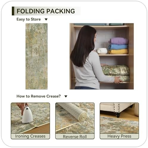 Green Rug Runners for Hallways Kitchen Non Slip Washable 2x6 Entryway Runner Rugs with Rubber Backing 6ft Long Carpet Runner for Laundry Bedroom, Low Pile Stain & Fade Resistant, Abstract Sage Green - Image 4