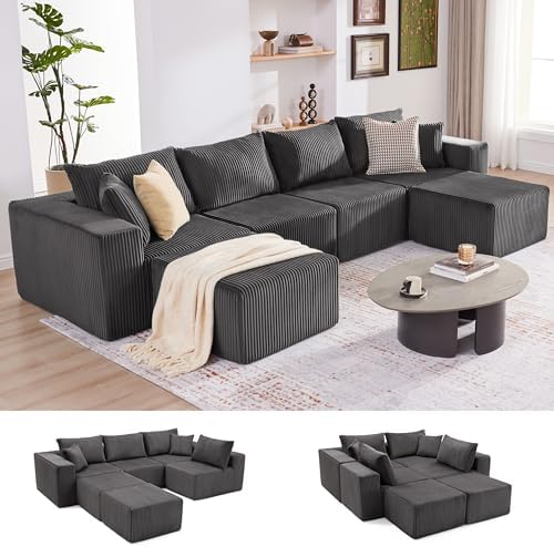135.4" Modular Boneless Couch, Sectional Couches for Living Room, Darkgrey by Weture