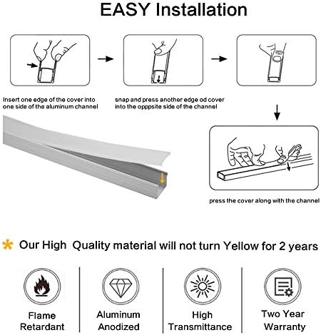 hunhun 10-Pack 6.6ft/ 2Meter Plus-Size U Shape LED Aluminum Channel System with Milky Cover, End Caps and Mounting Clips, Aluminum Profile for LED Strip Light, Special for Philips Hue Strip - Image 3