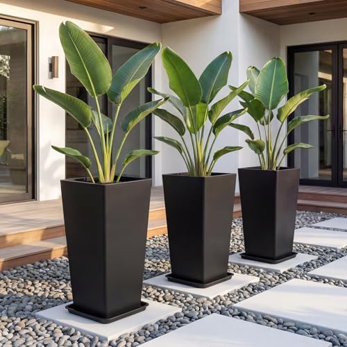 PASAMIC 30 Inch Outdoor Planters Set of 2, Large Tall Planters with Drainage Holes, Weather Resistant Flower Pots for Indoor & Outdoor Plants, Front Porch, Patio, Balcony, Garden, Black - Image 6