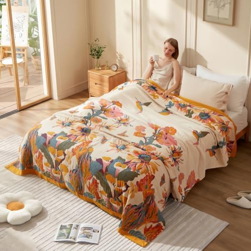 LUTBM King Throw Blanket for Bed -100% Cotton Soft Boho Fall Blankets - Image 5