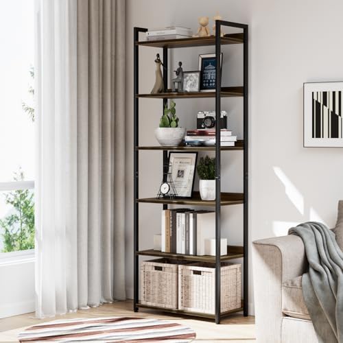 NUMENN Bookshelf, 6 Tier Freestanding Shelving Unit, Dark Walnut - Image 2