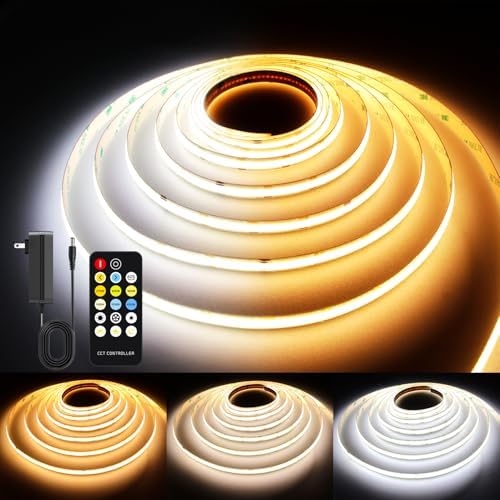 CCT COB LED Strip Lights,24.6ft Dimmable 2700K-6500K 24V Tunable White LED Light Strip Kit, High Density CRI 90+ LED Strips with Remote Controller and Power Supply, for Bedroom Kitchen Home Lighting by AXMOTUT