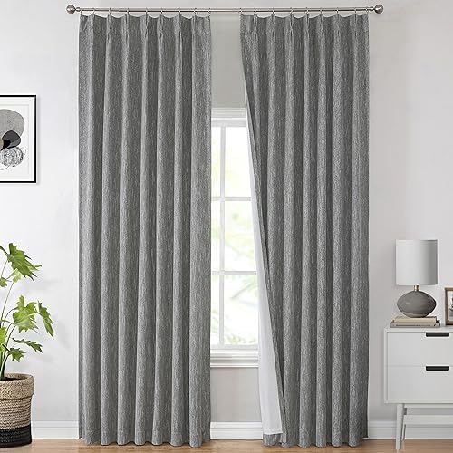 Vision Home Charcoal Grey Pinch Pleated Full Blackout Curtains Room Darkening Window Curtains for Living Room Bedroom Thermal Insulated Pinch Pleated Drapes with Hooks Back Tab 2 Panel 40" Wx108 L by VisionHome