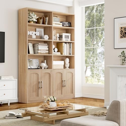 FACBOTALL Bookshelf and Bookcase with Doors, Double Wide Large Bookshelves - Image 4