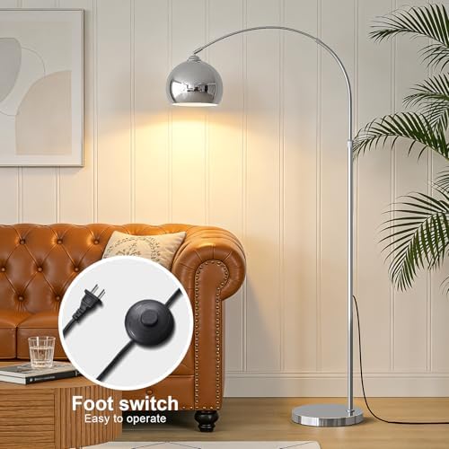 Glossy Chrome Silver Arc Floor Lamp with 12W LED Remote Dimming - Image 4
