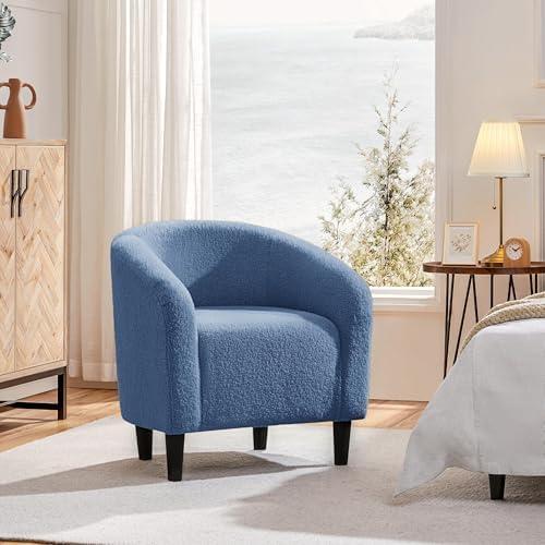 Yaheetech Small 25.5in Wide Sherpa Barrel Accent Chair for Bedroom, Blue - Image 4