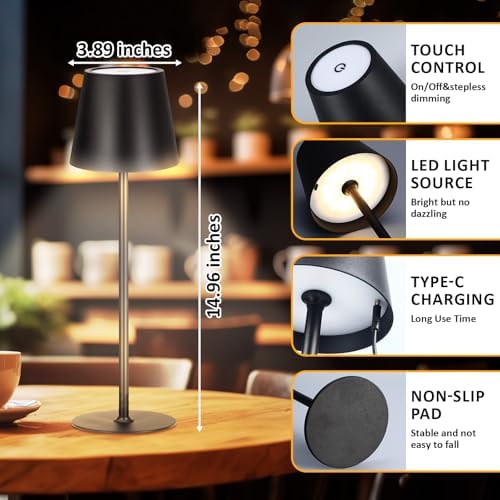Retisee 2 Pack Cordless Table Lamp Portable Rechargeable Lamp, Black - Image 2