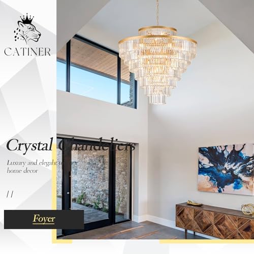 CATINER 43.3" Large Crystal Chandelier,28-Light Modern Gold Light Fixture - Image 3