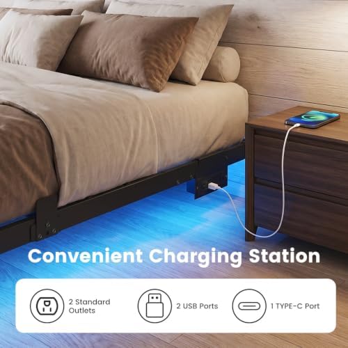 Liians Queen Floating Bed Frame with Smart LED Lights, USB Charging Station - Image 5