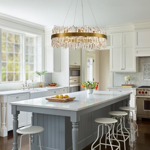 Gold Modern Oval Crystal Chandelier, 24-Lights Luxury Chandeliers Modern 2-Tiers K9 Crystal Chandelier Pendant, Light Fixture G9 Lights for Dining Living Room Entryway Kitchen Dia 30 inch - Image 4