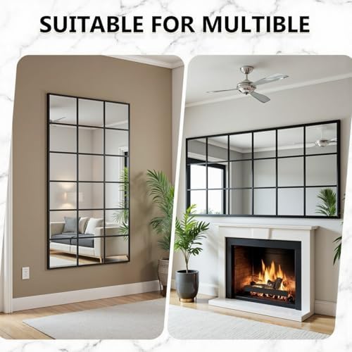 Dewfig Windowpane Full Length Mirror, 65"x 24" Floor Standing Mirror, Black - Image 5