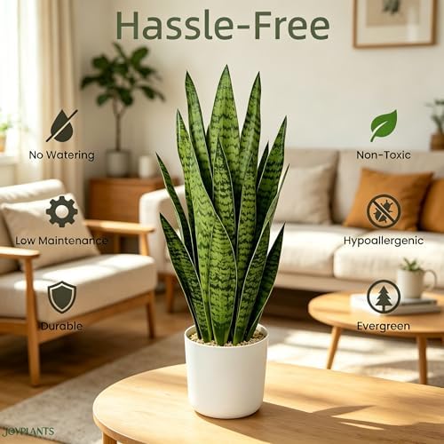 2.3FT Fake Snake Plant 27in Sansevieria Potted Plant in White Pot - Image 3