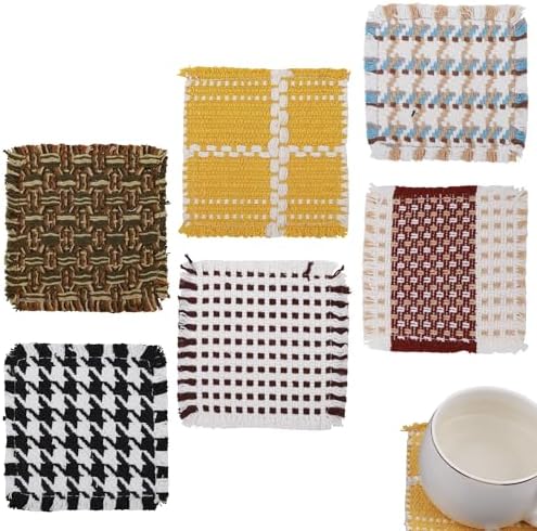 6-Piece Linen Coaster Set with Tassel Trim by Unknown
