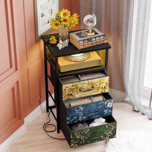 Fixwal Night Stand with 3 Fabric Drawers, Nightstand with Charging Station - Image 2