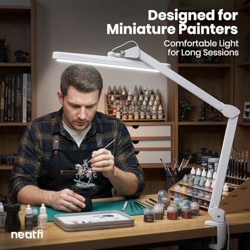 Neatfi XL 2,500 Lumens 30W LED Task Lamp for Manicure Table, Crafts, Workbench, Office – 22” Wide Shade Desk Light | Eye-Caring 6500K | 4-Level Brightness (White, Non-CCT with Clamp) - Image 2