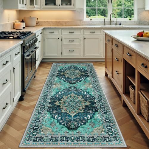 RELEANY Washable Area Rug, Runner 3'x6', Teal by RELEANY