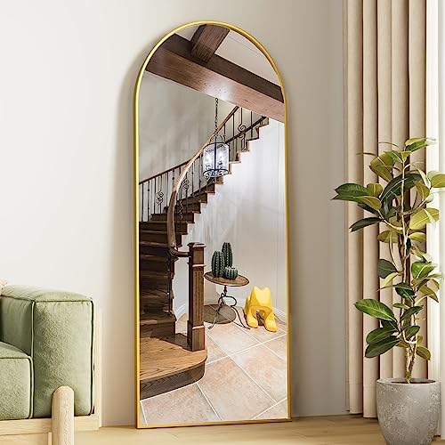 Floor Mirror, 64"x21" Gold Full Length Mirror, Arched Mirror Full Length, Freestanding Mirrors, Arch Floor Length Mirrors with Thin Aluminum Frame Hanging or Leaning, Wall Mounted Mirror for Bedroom by ZMYCZ