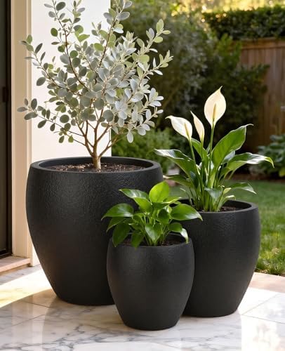 homenote 14.5/12/9.7 Inch Large Plastic Flower Pots with Drainage (3 Pcs) - Image 3