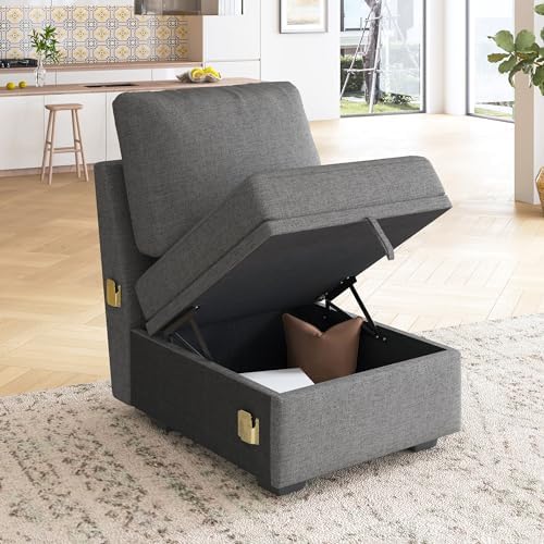 HONBAY Single Seat for Modular Sectional Sleeper Sofa with Pull Out Bed, Customizable Armless Chair for Sectional Couch, Dark Grey - Image 2