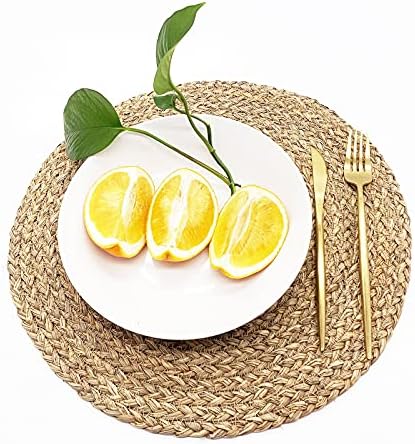 Woven Placemats for Dining Table Set of 4, 100% Natural Straw, Rustic Round Placemats Farmhouse Table Mats Rattan Wicker Placemats Hand Braided Place Mats for Indoor Outdoor, 14.17“ - Image 3