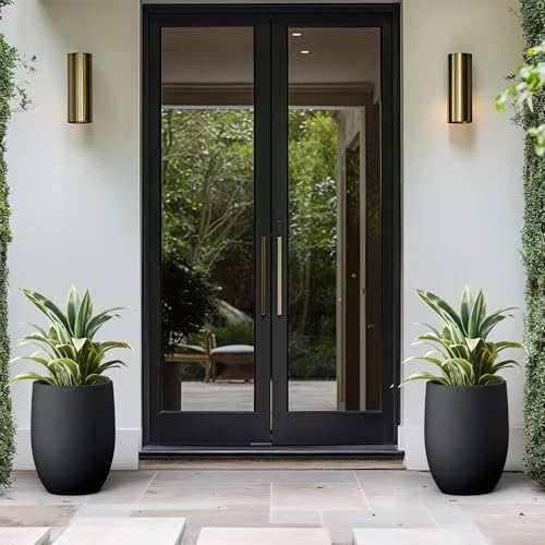 Kante 16.5" Tall Curved Concrete Planter, Black Round Flower Pot - Image 5