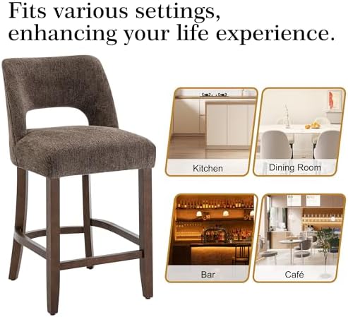 VKNOW Bar Stools Set of 4, 26" Fabric Counter Height Bar Stools, Brown - Image 7