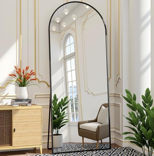 Prywot Arched Full Length Mirror Free Standing, 57"x20" Floor Mirror, Black by Prywot