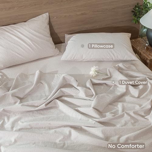 MooMee Striped Duvet Cover Set 100% Washed Cotton Linen Like Twin - Image 2