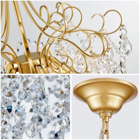 WUZUPS Crystal Chandelier 5-Light Pendant Ceiling Light Modern Lighting Fixture for Dining Room Hallway Bedroom Kitchen Bathroom, H 22.4" x W 18.3", E12 Base, Gold - Image 5