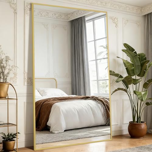 Mirrorons 82"x44" Gold Full Length Mirror, Large Floor Mirror with Stand - Image 2