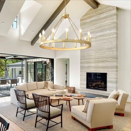 Gold Wagon Wheel Chandelier 32" 12-Light Round Modern Chandelier - Image 5