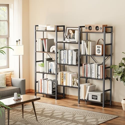 SUPERJARE Triple Bookshelf, Bookcase with 11 Open Display Shelves, Wide Book Shelf Book Case for Home & Office, 4 Tier, Black - Image 2