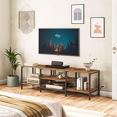 HOOBRO TV Stand with Power Outlets to 75 Inches, TV Console Table with Open Storage Shelves Cabinet, Industrial Media Entertainment Center for Living Room Bedroom, Rustic Brown and Black BF80DS01 - Image 4