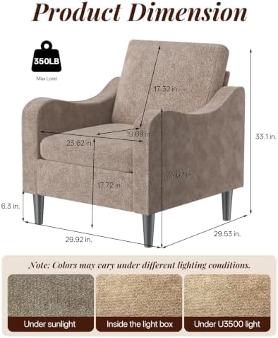 LEVELEVE Accent Arm Chair – Light Brown, Upholstered Scooped Comfy Reading Chair for Living Room, Bedroom, Apartment, Waiting Room - Image 2