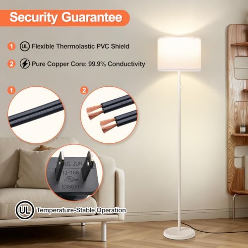 Floor Lamp Simple Design with Shade, Standing Lamps for Living Room Bedroom Office Dining Room Kitchen-White - Image 6