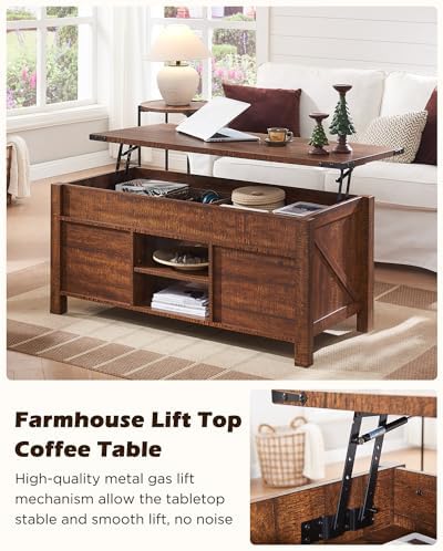 OKD 48" Farmhouse Lift Top Coffee Table Sliding Barn Door ReclaimedBarnwood - Image 2