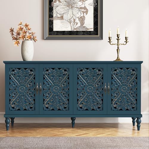 ARTPOWER 61.8" Hollow Carved Accent Cabinet with 4 Doors for Living Room by PowerofArtBetterforLife