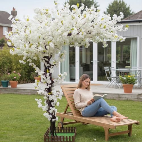 6.7FT Artificial White Cherry Blossom Tree, Faux White Cherry Blossom Tree with Dense Flowers and Sturdy Base, Indoor Fake Sakura Plant for Home Decor Living Room Office Wedding Party Event - Image 3