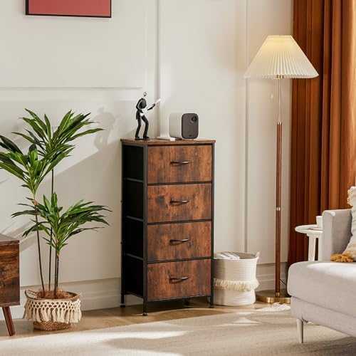 DUMOS Nightstand, Bedside Table with 4 Fabric Drawers - Image 2