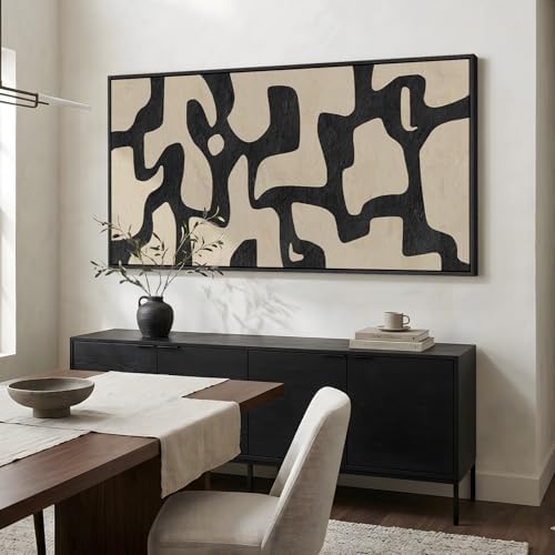 Large Framed Black and Beige Neutral Abstract Wall Art, Vertical 30x60 In - Image 4