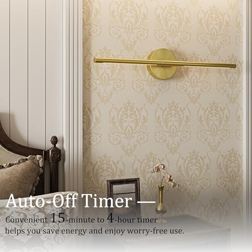 24" Battery Operated Wall Sconce Set of 2, 350° Rotating Lamp, Gold - Image 6