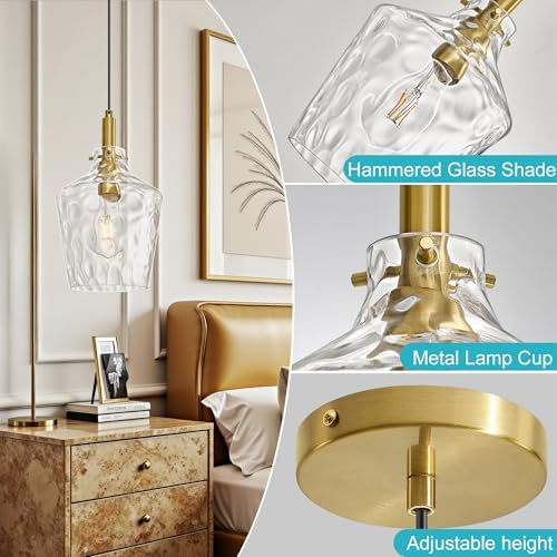 Hammered Glass Pendant Light for Kitchen Island Foyer 1 Pack Gold 8 Inch - Image 6