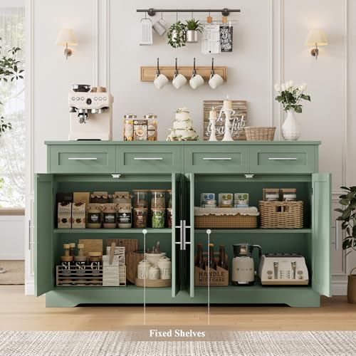 HOSTACK 60" W Sideboard Buffet Cabinet with Storage, Kitchen Cabinet, Green - Image 4