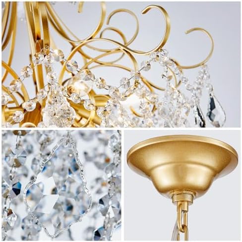 WUZUPS Crystal Chandelier 10-Light Pendant Ceiling Light Modern Lighting Fixture for Dining Room Hallway Bedroom Kitchen Bathroom, H 27.6" x W 22.8", E12 Base, Gold - Image 5