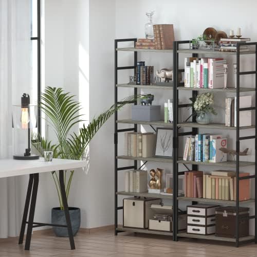 NUMENN 6 Tier Bookshelf, Tall Freestanding Open Storage Bookcase, Grey - Image 4